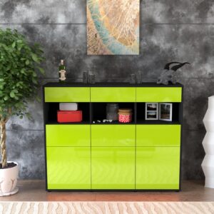 Highboard - Tina - Design Hochglanz - Freistehend mit Push to Open 136 cm Anthrazit - Front Schwarz  Bestellnummer:2030214901