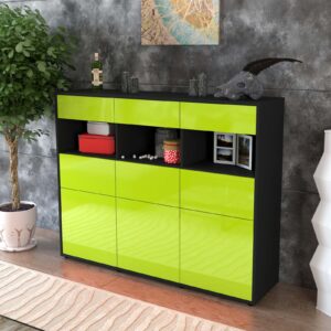 Highboard - Tina - Design Hochglanz - Freistehend mit Push to Open 136 cm Anthrazit - Front Wei?  Bestellnummer:2030214902