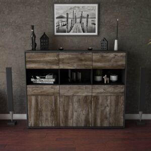 Highboard - Tizia - Design Holzdekor - Freistehend mit Push to Open 136 cm Anthrazit - Front Walnuss  Bestellnummer:2030214998