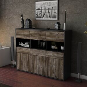 Highboard - Tizia - Design Holzdekor - Freistehend mit Push to Open 136 cm Anthrazit - Front Pinie  Bestellnummer:2030214999