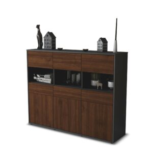 Highboard - Tizia - Design Holzdekor - Freistehend mit Push to Open 136 cm Anthrazit - Front Zeder  Bestellnummer:2030215000