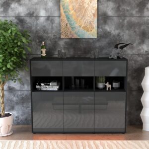 Highboard - Tizia - Design Hochglanz - Freistehend mit Push to Open 136 cm Anthrazit - Front Schwarz  Bestellnummer:2030215003