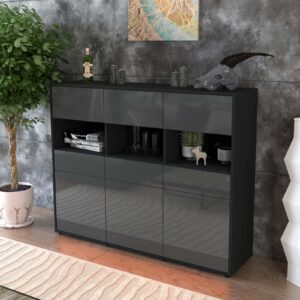 Highboard - Tizia - Design Hochglanz - Freistehend mit Push to Open 136 cm Anthrazit - Front Wei?  Bestellnummer:2030215004