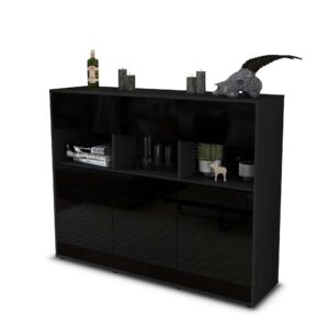 Highboard - Tizia - Design Hochglanz - Freistehend mit Push to Open 136 cm Anthrazit - Front Gr?n  Bestellnummer:2030215005