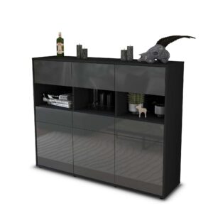 Highboard - Tizia - Design Hochglanz - Freistehend mit Push to Open 136 cm Anthrazit - Front Grau  Bestellnummer:2030215006