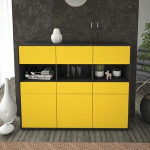 Highboard - Tizia - Design Farbakzent - Freistehend mit Push to Open 136 cm Anthrazit - Front Mint  Bestellnummer:2030215007