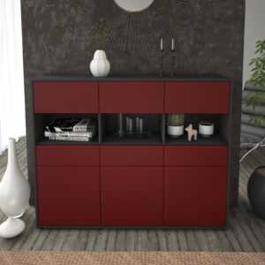 Highboard - Tizia - Design Farbakzent - Freistehend mit Push to Open 136 cm Anthrazit - Front Gelb  Bestellnummer:2030215008