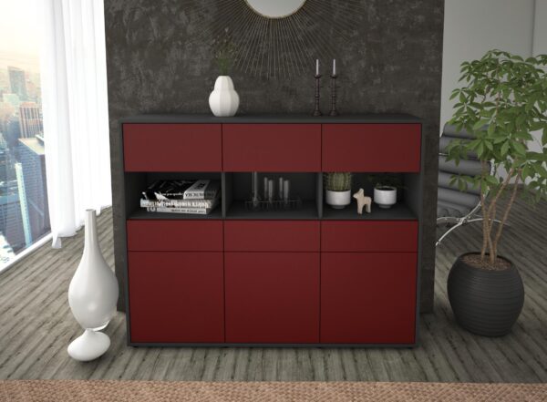 Highboard - Tizia - Design Farbakzent - Freistehend mit Push to Open 136 cm Anthrazit - Front Gelb  Bestellnummer:2030215008