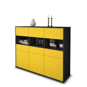 Highboard - Tizia - Design Farbakzent - Freistehend mit Push to Open 136 cm Anthrazit - Front T?rkis  Bestellnummer:2030215010