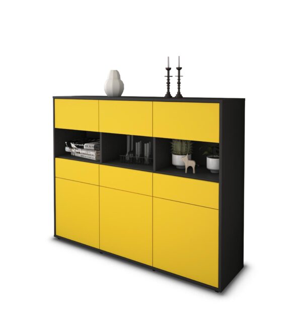 Highboard - Tizia - Design Farbakzent - Freistehend mit Push to Open 136 cm Anthrazit - Front T?rkis  Bestellnummer:2030215010