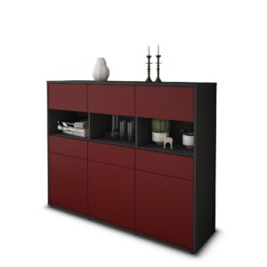 Highboard - Tizia - Design Farbakzent - Freistehend mit Push to Open 136 cm Anthrazit - Front Rot  Bestellnummer:2030215011