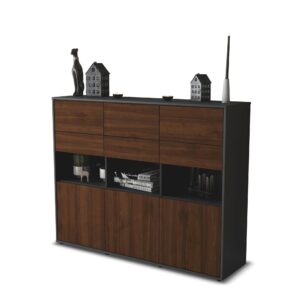 Highboard - Tiziana - Design Holzdekor - Freistehend mit Push to Open 136 cm Anthrazit - Front Zeder  Bestellnummer:2030215102