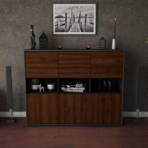 Highboard - Tiziana - Design Holzdekor - Freistehend mit Push to Open 136 cm Anthrazit - Front Treibholz  Bestellnummer:2030215103