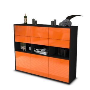 Highboard - Tiziana - Design Hochglanz - Freistehend mit Push to Open 136 cm Anthrazit - Front Orange  Bestellnummer:2030215104