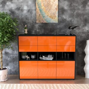 Highboard - Tiziana - Design Hochglanz - Freistehend mit Push to Open 136 cm Anthrazit - Front Schwarz  Bestellnummer:2030215105