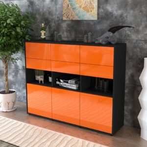 Highboard - Tiziana - Design Hochglanz - Freistehend mit Push to Open 136 cm Anthrazit - Front Wei?  Bestellnummer:2030215106