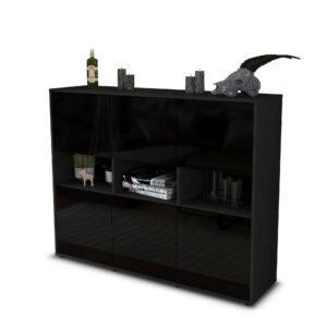 Highboard - Tiziana - Design Hochglanz - Freistehend mit Push to Open 136 cm Anthrazit - Front Gr?n  Bestellnummer:2030215107