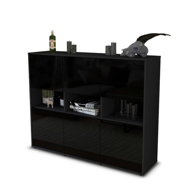 Highboard - Tiziana - Design Hochglanz - Freistehend mit Push to Open 136 cm Anthrazit - Front Gr?n  Bestellnummer:2030215107