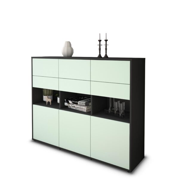 Highboard - Tiziana - Design Farbakzent - Freistehend mit Push to Open 136 cm Anthrazit - Front Mint  Bestellnummer:2030215109