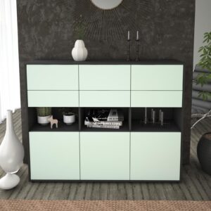 Highboard - Tiziana - Design Farbakzent - Freistehend mit Push to Open 136 cm Anthrazit - Front Gelb  Bestellnummer:2030215110