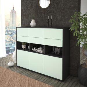 Highboard - Tiziana - Design Farbakzent - Freistehend mit Push to Open 136 cm Anthrazit - Front Lila  Bestellnummer:2030215111