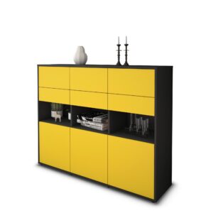 Highboard - Tiziana - Design Farbakzent - Freistehend mit Push to Open 136 cm Anthrazit - Front T?rkis  Bestellnummer:2030215112