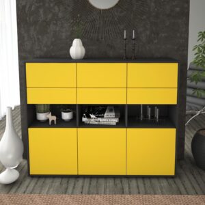 Highboard - Tiziana - Design Farbakzent - Freistehend mit Push to Open 136 cm Anthrazit - Front Rot  Bestellnummer:2030215113