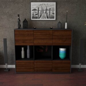 Highboard - Tonja - Design Holzdekor - Freistehend mit Push to Open 136 cm Anthrazit - Front Eiche  Bestellnummer:2030215201