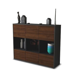 Highboard - Tonja - Design Holzdekor - Freistehend mit Push to Open 136 cm Anthrazit - Front Walnuss  Bestellnummer:2030215202