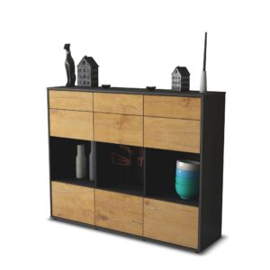 Highboard - Tonja - Design Holzdekor - Freistehend mit Push to Open 136 cm Anthrazit - Front Zeder  Bestellnummer:2030215204