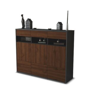 Highboard - Tosca - Design Holzdekor - Freistehend mit Push to Open 136 cm Anthrazit - Front Zeder  Bestellnummer:2030215306