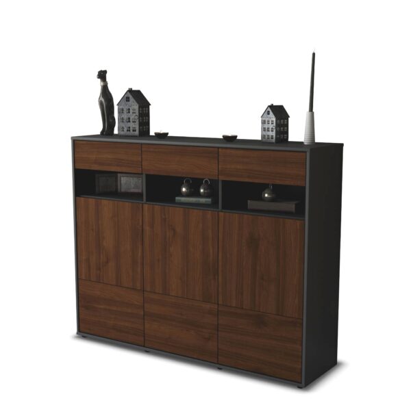 Highboard - Tosca - Design Holzdekor - Freistehend mit Push to Open 136 cm Anthrazit - Front Zeder  Bestellnummer:2030215306