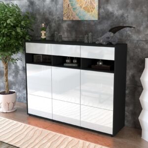 Highboard - Tosca - Design Hochglanz - Freistehend mit Push to Open 136 cm Anthrazit - Front Orange  Bestellnummer:2030215308