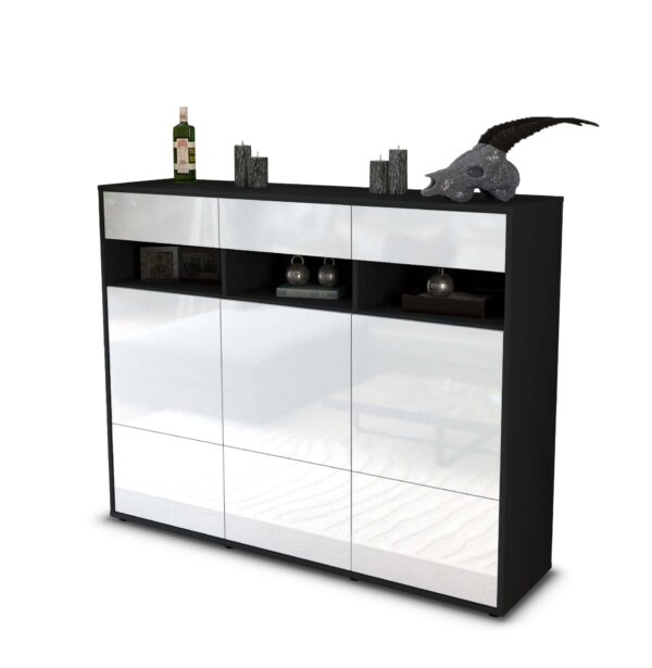 Highboard - Tosca - Design Hochglanz - Freistehend mit Push to Open 136 cm Anthrazit - Front Wei?  Bestellnummer:2030215310