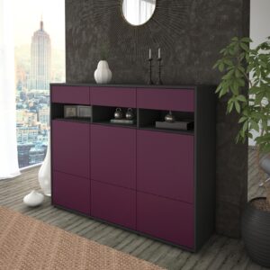 Highboard - Tosca - Design Farbakzent - Freistehend mit Push to Open 136 cm Anthrazit - Front Mint  Bestellnummer:2030215313