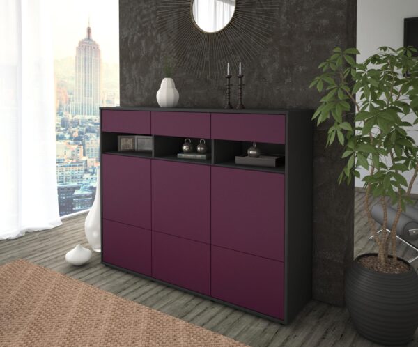 Highboard - Tosca - Design Farbakzent - Freistehend mit Push to Open 136 cm Anthrazit - Front Mint  Bestellnummer:2030215313