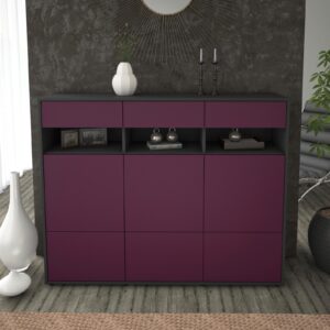 Highboard - Tosca - Design Farbakzent - Freistehend mit Push to Open 136 cm Anthrazit - Front Gelb  Bestellnummer:2030215314