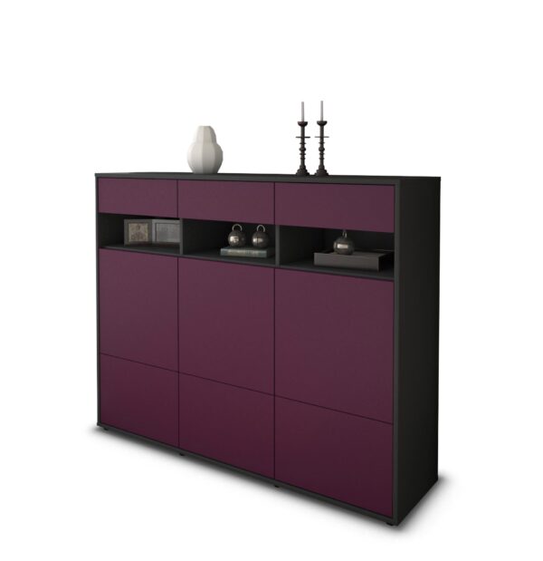 Highboard - Tosca - Design Farbakzent - Freistehend mit Push to Open 136 cm Anthrazit - Front Lila  Bestellnummer:2030215315