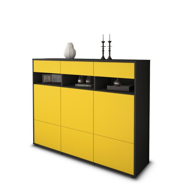 Highboard - Tosca - Design Farbakzent - Freistehend mit Push to Open 136 cm Anthrazit - Front T?rkis  Bestellnummer:2030215316