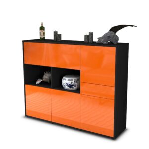 Highboard - Valeria - Design Hochglanz - Freistehend mit Push to Open 136 cm Anthrazit - Front Orange  Bestellnummer:2030215920