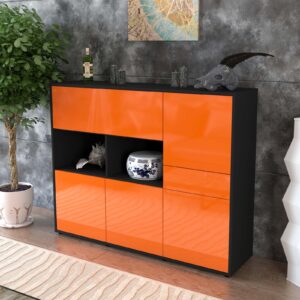 Highboard - Valeria - Design Hochglanz - Freistehend mit Push to Open 136 cm Anthrazit - Front Wei?  Bestellnummer:2030215922