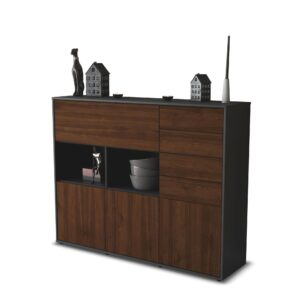 Highboard - Vanda - Design Holzdekor - Freistehend mit Push to Open 136 cm Anthrazit - Front Walnuss  Bestellnummer:2030216018