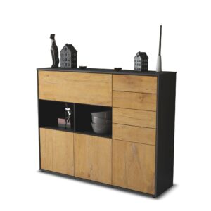 Highboard - Vanda - Design Holzdekor - Freistehend mit Push to Open 136 cm Anthrazit - Front Zeder  Bestellnummer:2030216020