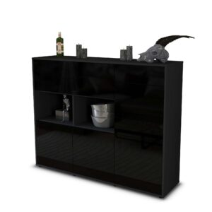 Highboard - Vanda - Design Hochglanz - Freistehend mit Push to Open 136 cm Anthrazit - Front Schwarz  Bestellnummer:2030216023