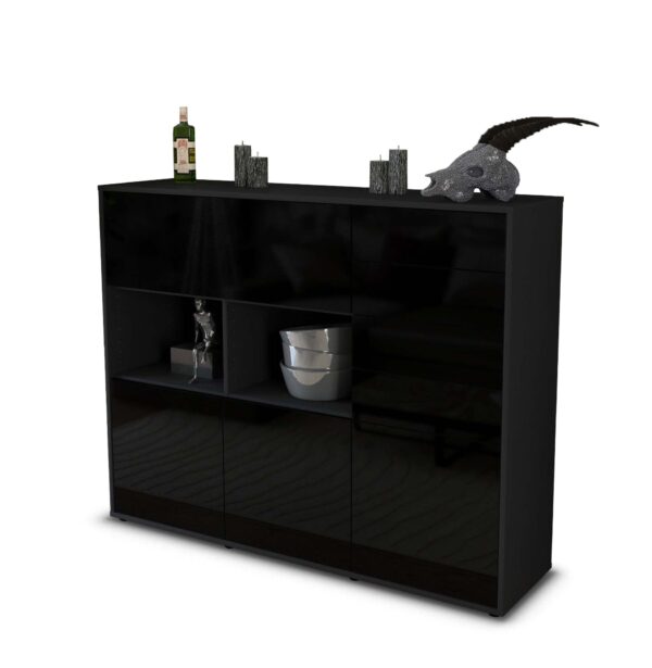 Highboard - Vanda - Design Hochglanz - Freistehend mit Push to Open 136 cm Anthrazit - Front Schwarz  Bestellnummer:2030216023