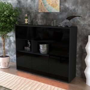 Highboard - Vanda - Design Hochglanz - Freistehend mit Push to Open 136 cm Anthrazit - Front Wei?  Bestellnummer:2030216024