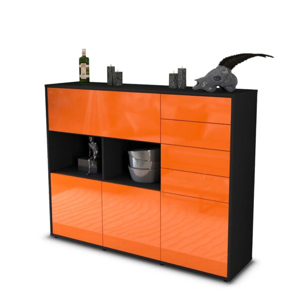 Highboard - Vanda - Design Hochglanz - Freistehend mit Push to Open 136 cm Anthrazit - Front Gr?n  Bestellnummer:2030216025