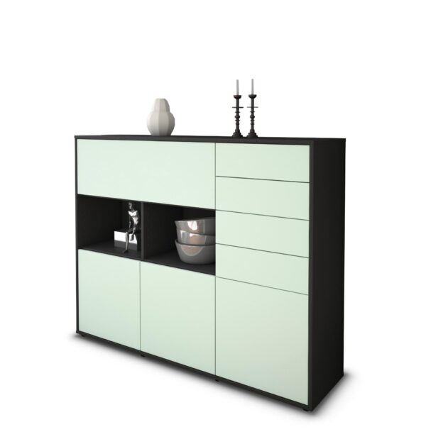 Highboard - Vanda - Design Farbakzent - Freistehend mit Push to Open 136 cm Anthrazit - Front T?rkis  Bestellnummer:2030216030