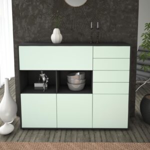 Highboard - Vanda - Design Farbakzent - Freistehend mit Push to Open 136 cm Anthrazit - Front Rot  Bestellnummer:2030216031