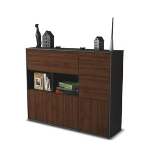 Highboard - Velia - Design Holzdekor - Freistehend mit Push to Open 136 cm Anthrazit - Front Zeder  Bestellnummer:2030216224